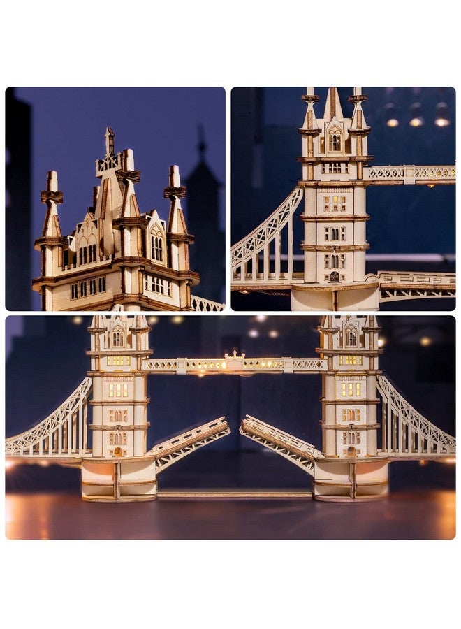 Robotime 3D Puzzle Wooden Craft Kits With Led Light Diy Tower Bridge Construction Model Kit To Build For Teens Brain Teaser Puzzle Home Decor Birthday Gifts - Image 4