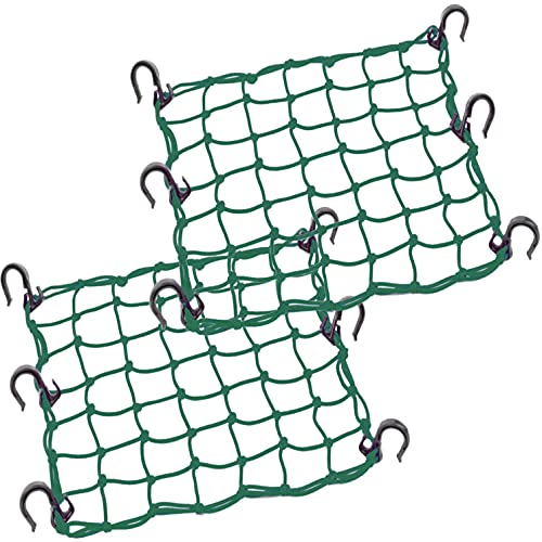 Zuozee ZUOZE Small Cargo Net 15"x15" Stretches to 30"x30" with Thicken Hooks | Natural Latex Core, Tight 2”x2” Mesh Heavy Duty Bungee Net for Motorcycle Helmet, Bike, ATV, UTV, Luggage (Army Green, 2 Pack) - Image 1
