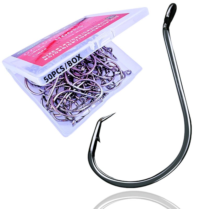 Anmuka Circle Hooks Fishing Hooks 2X Strong Octopus Offset Fish Catfish Bulk Fishing Gear Equipment Hooks Set Saltwater Freshwater 50PCS(1# 50/Pack) - Image 1