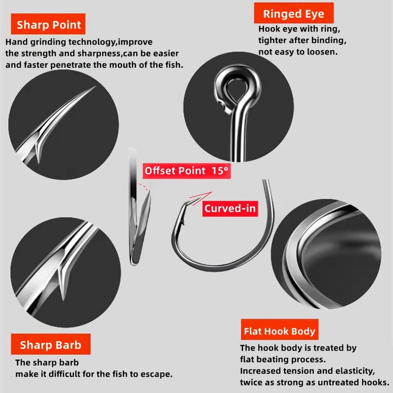 Anmuka Circle Hooks Fishing Hooks 2X Strong Octopus Offset Fish Catfish Bulk Fishing Gear Equipment Hooks Set Saltwater Freshwater 50PCS(1# 50/Pack) - Image 3