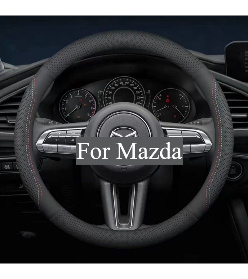 Ultra Thin PU Leather Steering Wheel Cover With Laser Vents Breathable Non Slip Grip Round One Piece Model Orange Line For Select Mazda Models All Season Stylish Car Upgrade - Image 2