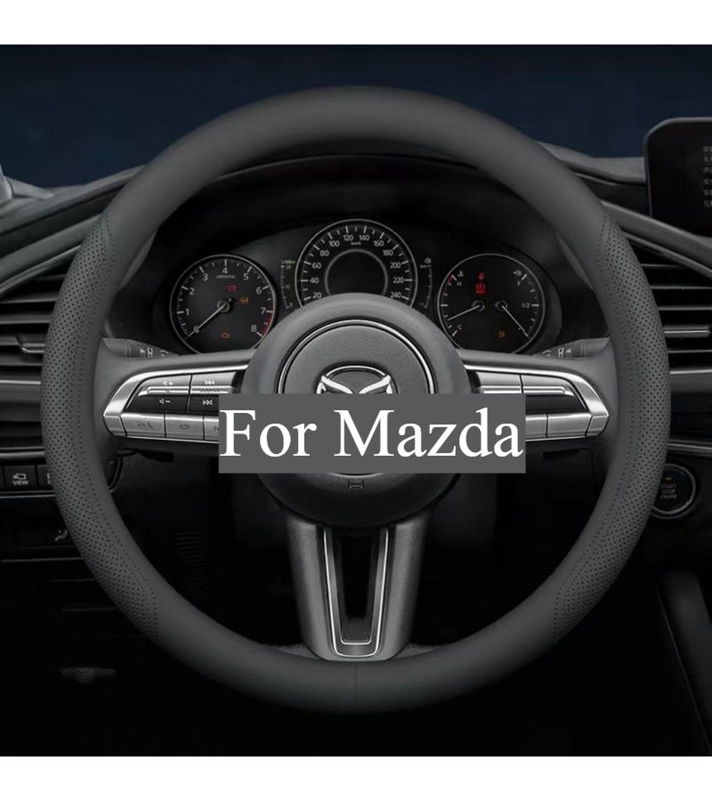 Ultra Thin PU Leather Steering Wheel Cover With Laser Vents Breathable Non Slip Grip Round One Piece Model Orange Line For Select Mazda Models All Season Stylish Car Upgrade - Image 3