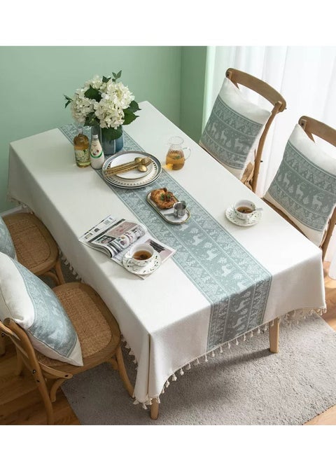 Table Cloth for Dining Table, Tassel Wrinkle Free Table Cover, Outdoor Table Cloth, Rectangle Tablecloth for Kitchen Dining Party White, 140x180cm