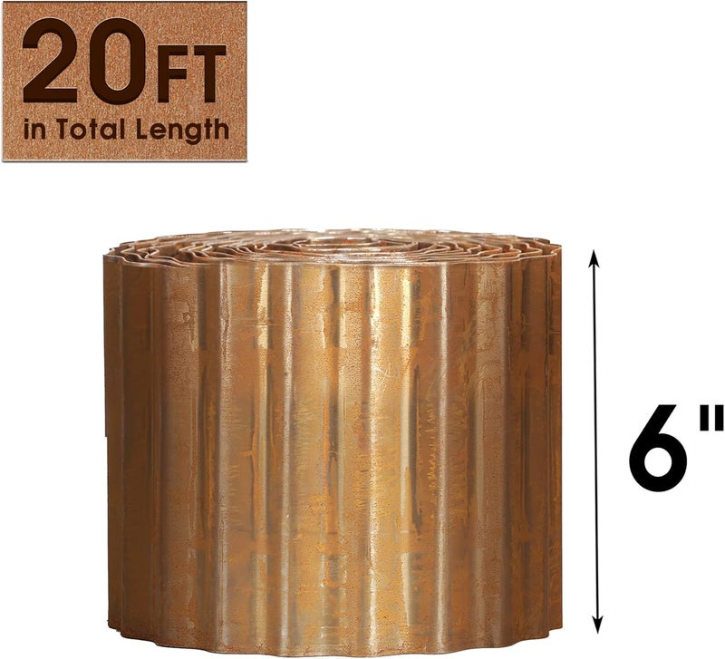 WORTH Pre-Rusted Wide-Corrugated Garden Edging, 6" x20Ft Sturdy Steel Landscape Edging Bendable Metal Lawn Long Strips Border for Raised Flower Bed Tree Surrounds - Image 2