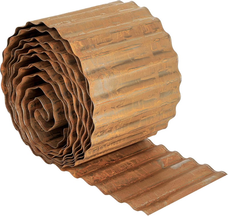 WORTH Pre-Rusted Wide-Corrugated Garden Edging, 6" x20Ft Sturdy Steel Landscape Edging Bendable Metal Lawn Long Strips Border for Raised Flower Bed Tree Surrounds - Image 1