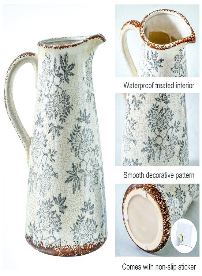 Enra Blue and White vase with Handle,12.2 inch Ceramic Vintage Decorative Flower Pitcher vase, Chinoiserie Floral Vase,Large Rustic Vases for Home Decors, Living Room, Bookshelf, Office - Image 4