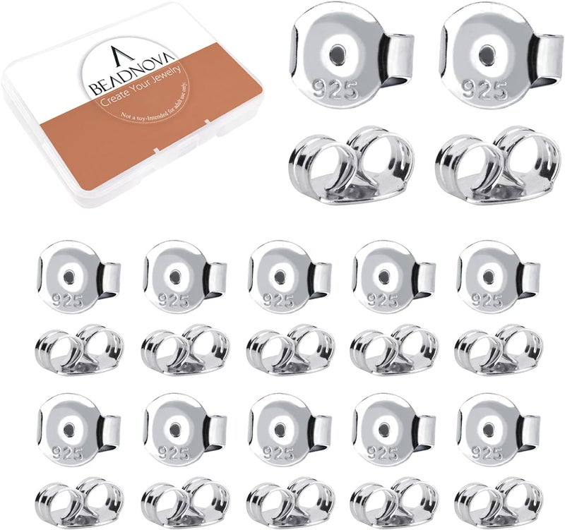 BEADNOVA 925 Sterling Silver Earring Backs for Studs Butterfly Earring Backing Hypoallergenic Locking Ear Stud Backs Secure Earstud Stopper Replacement for Posts (24 pcs) - Image 1