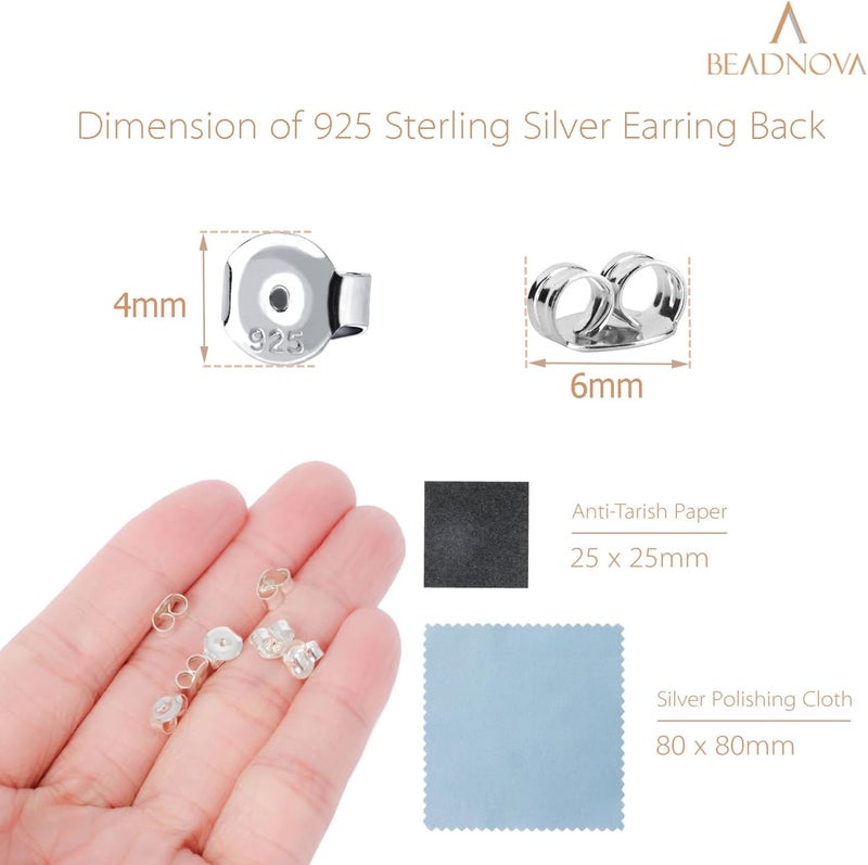 BEADNOVA 925 Sterling Silver Earring Backs for Studs Butterfly Earring Backing Hypoallergenic Locking Ear Stud Backs Secure Earstud Stopper Replacement for Posts (24 pcs) - Image 2