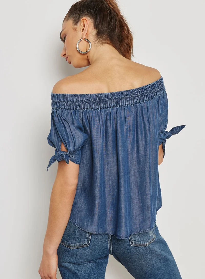 FOREVER 21 Denim Bardot Top