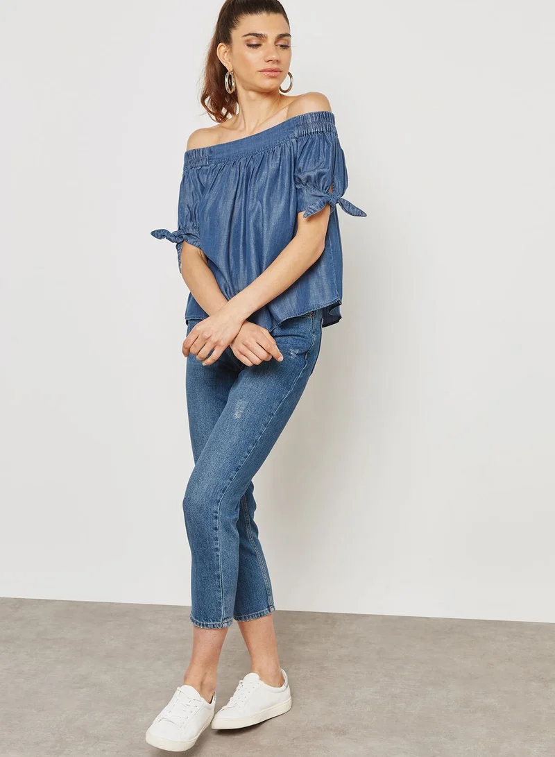 FOREVER 21 Denim Bardot Top