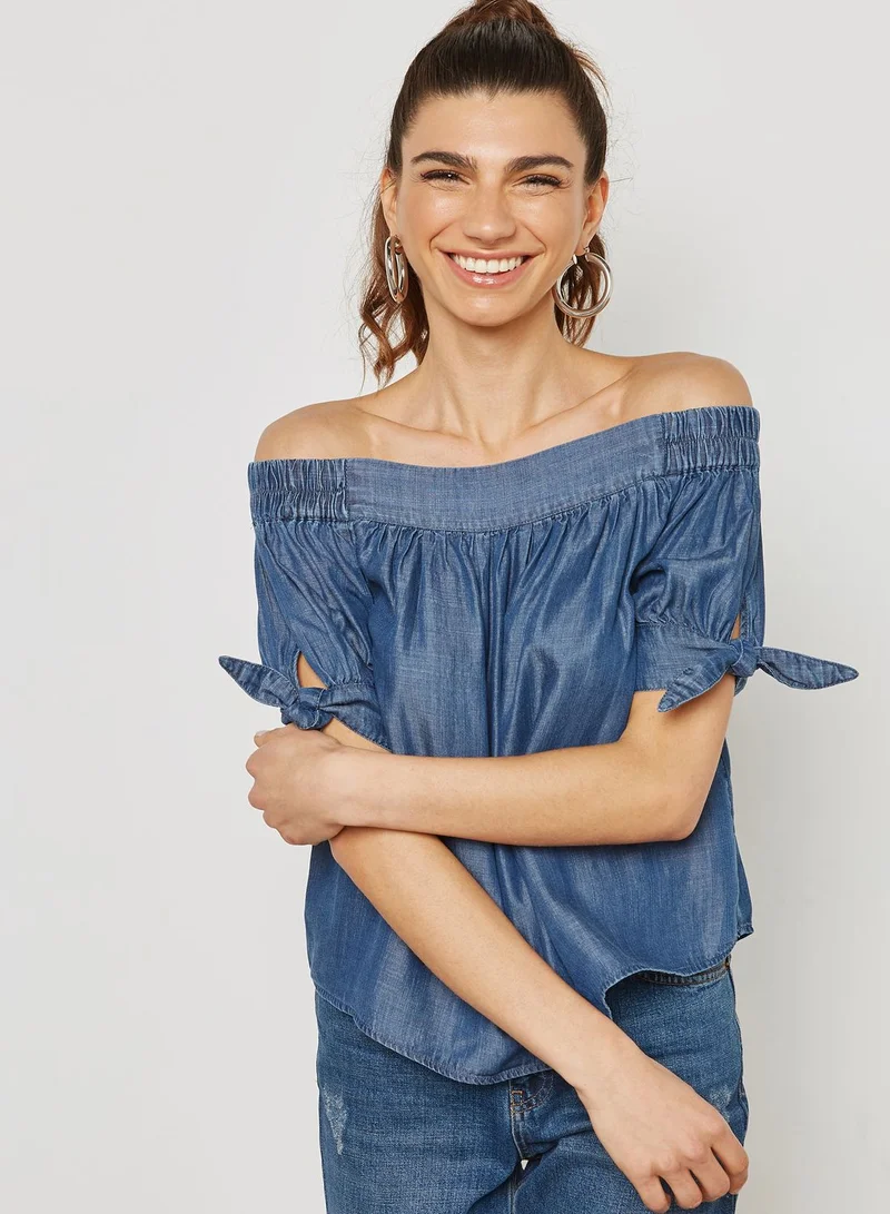 FOREVER 21 Denim Bardot Top