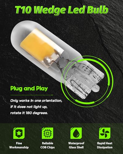 Alopee 10 Pack 194 Bulb Warm White Led 2700K Replacement for 168 194 W5W T10 Led Bulb Car Interior Lighting RV Led Light Bulbs DC 12V Only - Image 2