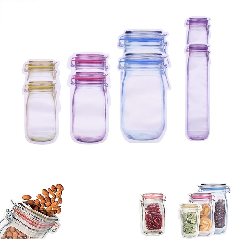 comfrt Hubosale Ziplock Bags, Food Storage Bags, Reusable Mason Bottle Ziplock Bags, Reusable Mason Jar Ziplock Bags, For Freezer Kitchen Camping Picnic Organizer (8 Pcs) - Image 1