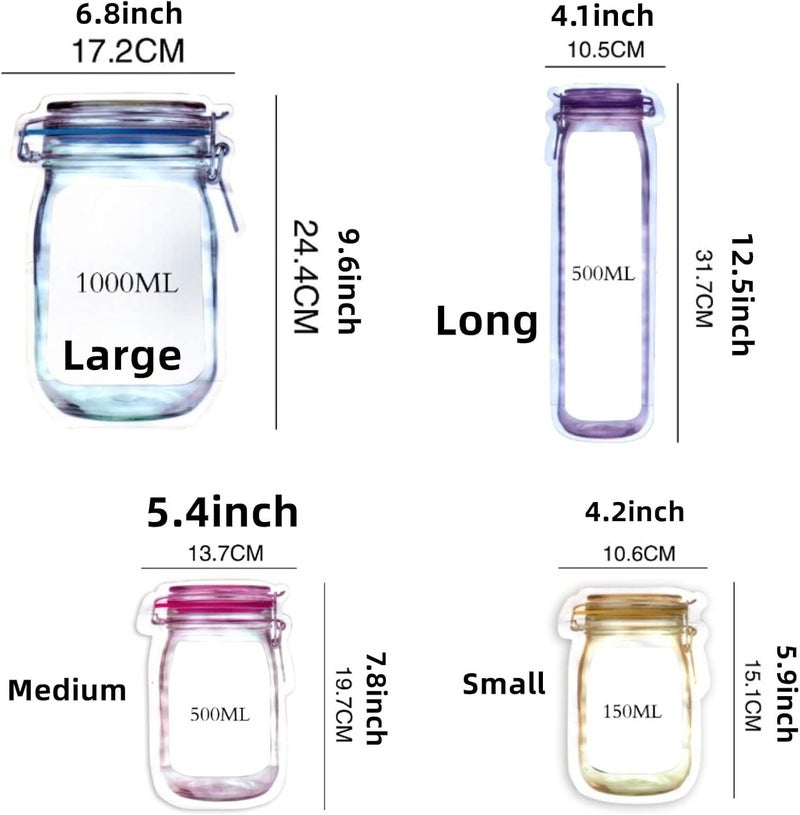comfrt Hubosale Ziplock Bags, Food Storage Bags, Reusable Mason Bottle Ziplock Bags, Reusable Mason Jar Ziplock Bags, For Freezer Kitchen Camping Picnic Organizer (8 Pcs) - Image 3