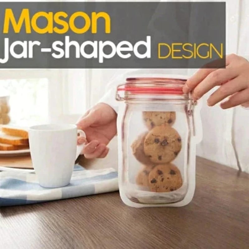 comfrt Hubosale Ziplock Bags, Food Storage Bags, Reusable Mason Bottle Ziplock Bags, Reusable Mason Jar Ziplock Bags, For Freezer Kitchen Camping Picnic Organizer (8 Pcs) - Image 2
