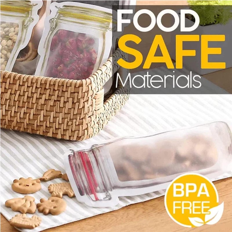 comfrt Hubosale Ziplock Bags, Food Storage Bags, Reusable Mason Bottle Ziplock Bags, Reusable Mason Jar Ziplock Bags, For Freezer Kitchen Camping Picnic Organizer (8 Pcs) - Image 5
