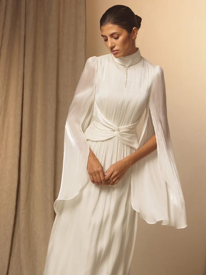 Lichi  Metallic fabric maxi dress with light sleeves for Women | Best Price UAE