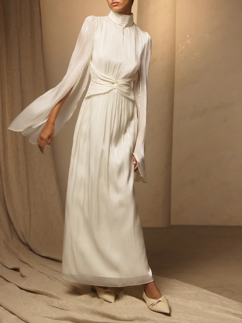 ليتشي Metallic fabric maxi dress with light sleeves
