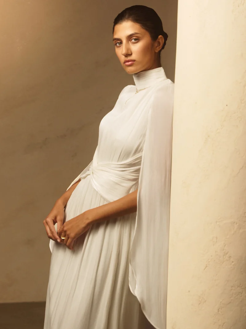 Lichi  Metallic fabric maxi dress with light sleeves for Women | Best Price UAE