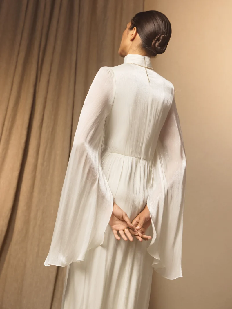 Lichi  Metallic fabric maxi dress with light sleeves for Women | Best Price UAE