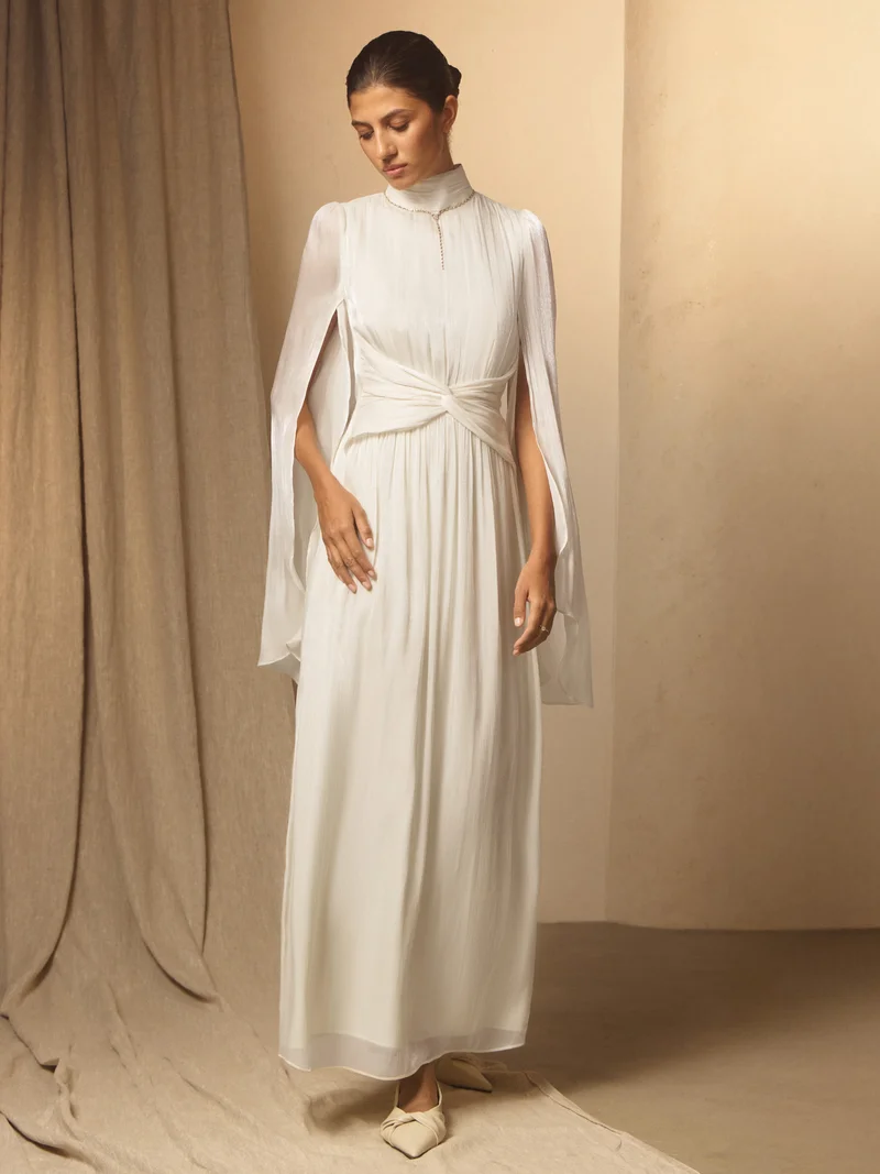 Lichi  Metallic fabric maxi dress with light sleeves for Women | Best Price UAE