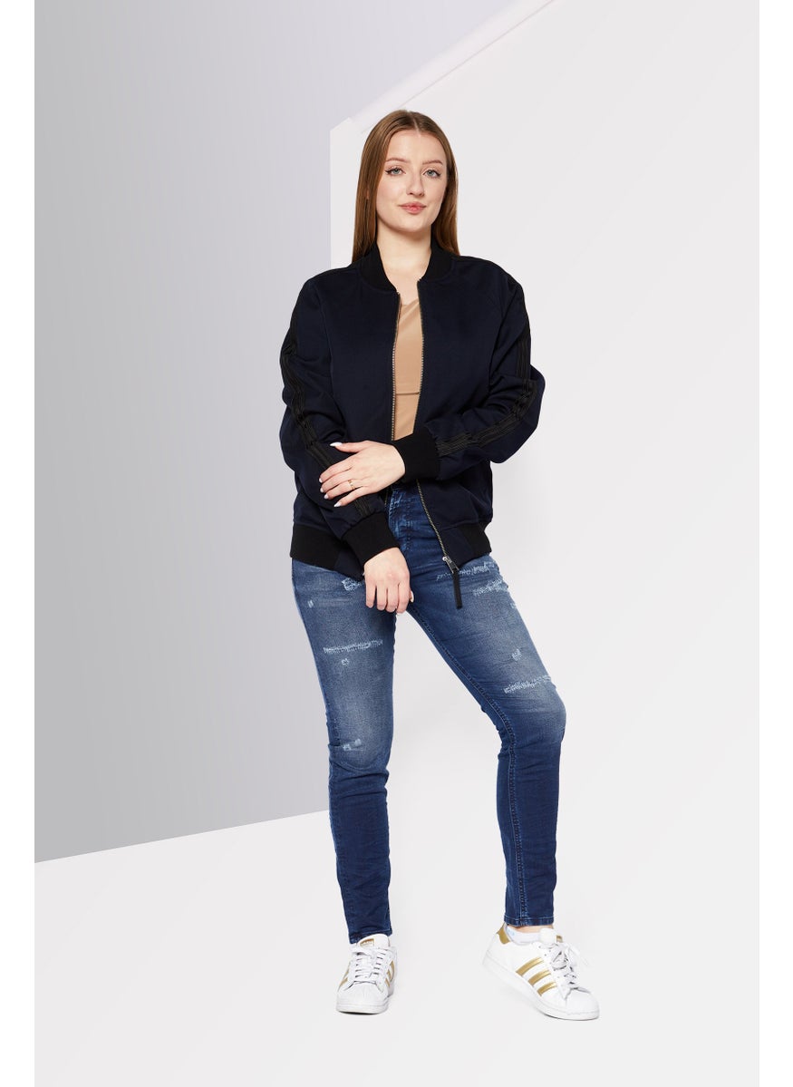 Women Plain Varsity Jacket Shirt, Navy - pzsku/Z0EE48217ADE04AC88D8BZ/45/_/1728915151/9442ebd2-be00-496f-8c95-644f1a45e849