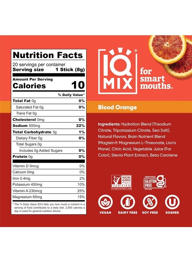 IQBAR IQMIX Sugar Free Electrolytes Powder Packets - Hydration Supplement Drink Mix with Keto Electrolytes, Lions Mane, Magnesium L-Threonate, and Potassium Citrate - Blood Orange (20 Count) - Image 4