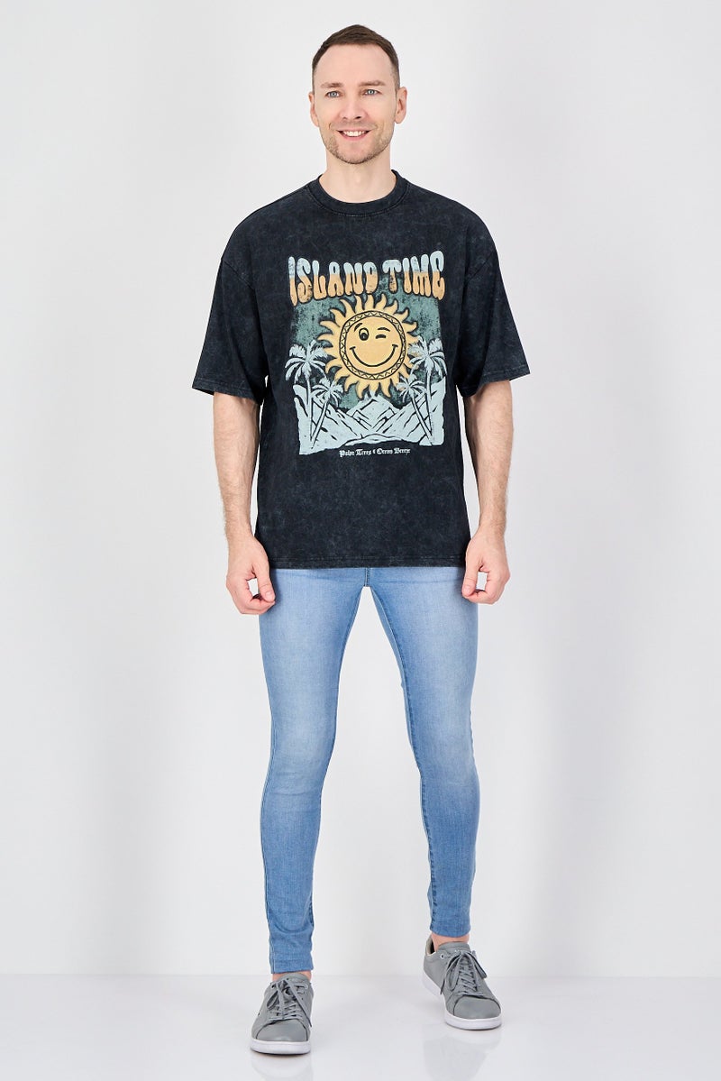 Ketch Men Crew Neck Short Sleeve Graphic Print T-Shirt, Washed Black - Image 4