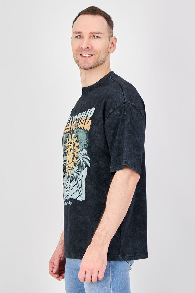 Ketch Men Crew Neck Short Sleeve Graphic Print T-Shirt, Washed Black - Image 2