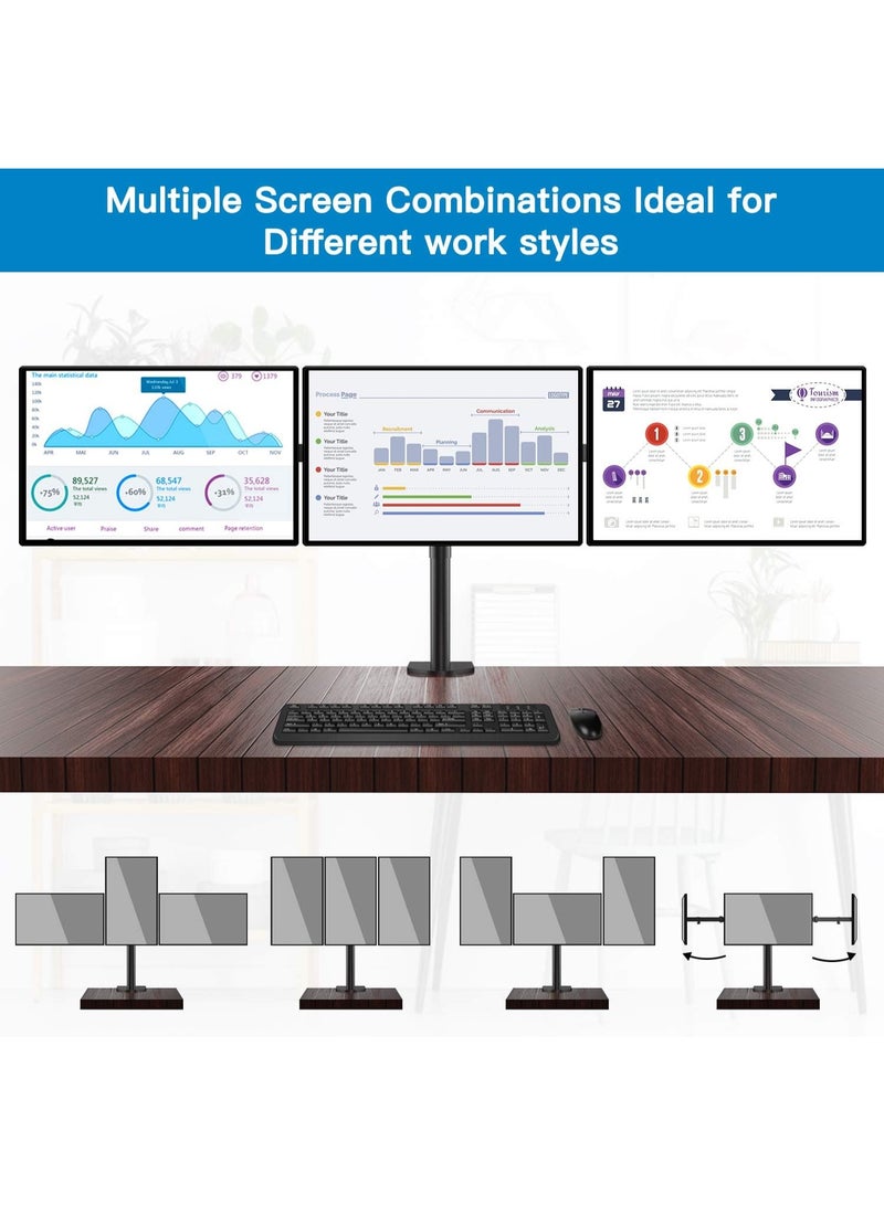 Triple Monitor Desk Mount - Heavy-Duty Triple Arm Stand for 13-24 Inch Screens - Adjustable Height & Full Motion - Supports 10kg per Arm - Image 2