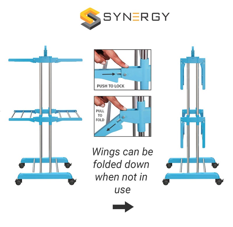 Synergy - Premium Heavy Duty Stainless Steel Clothes Drying Stand | Cloth Dryer Stand | Cloth Stand for Drying Clothes Foldable | Cloth Hanging Stand | Cloth Drying Stand (2-Tier) Blue - SY-CS19-L2 - Image 4