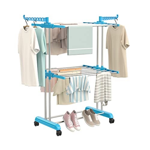 Synergy - Premium Heavy Duty Stainless Steel Clothes Drying Stand | Cloth Dryer Stand | Cloth Stand for Drying Clothes Foldable | Cloth Hanging Stand | Cloth Drying Stand (2-Tier) Blue - SY-CS19-L2 - Image 1