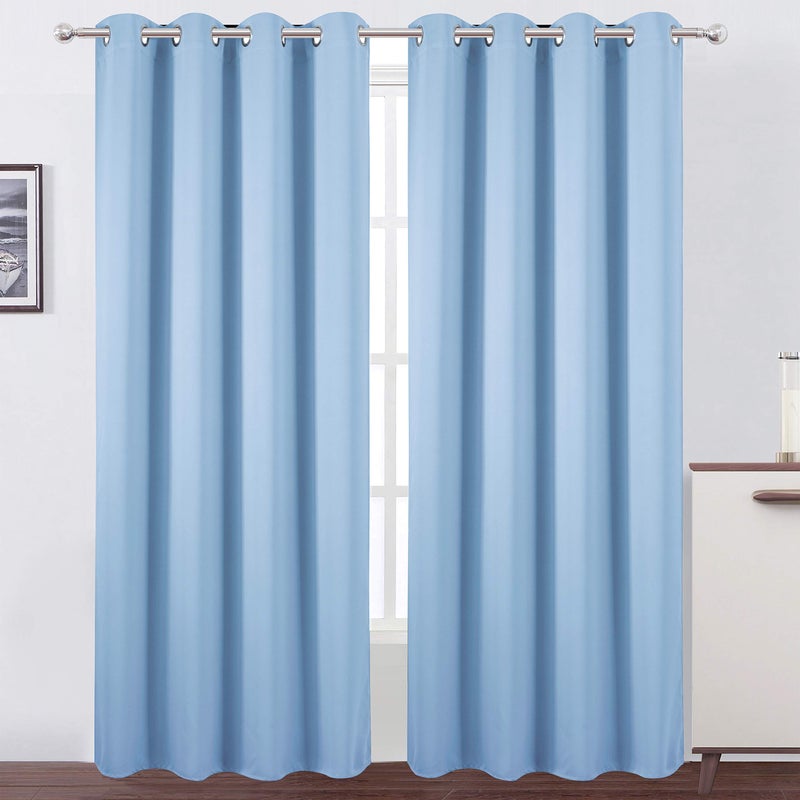 LEMOMO Blackout Curtains 66 x 95 inch/Sky Blue Curtains Set of 2 Panels/Thermal Insulated Room Darkening Bedroom Curtains - Image 1