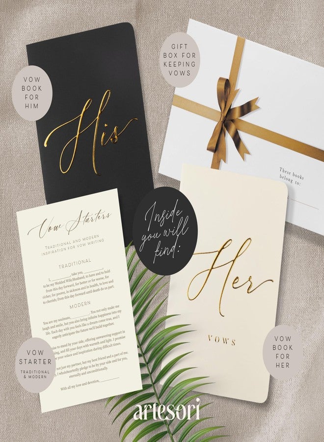 ARTESORI Premium Wedding Vow Book for Her & Him, Soft Touch, Gold Foil, 28 Lined Pages, Wedding Vow Books His and Hers, Wedding Essentials, Wedding Registry Ideas, His and Hers Gifts [Ivory & Black] - Image 2