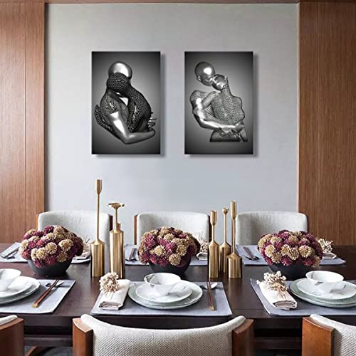 NCYEL Framed Love Heart 3d Wall Art Romantic Couple Hug Abstract Art Prints Posters Decor Grey Black and White Canvas Prints Bedroom Bathroom Hotel Valentine'S Day Ready to hang 16x24InchX3 - Image 3