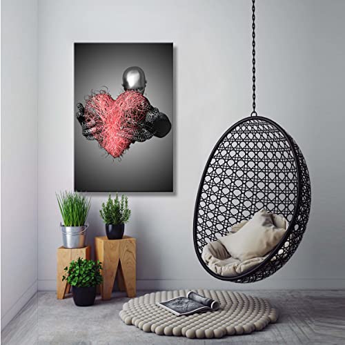 NCYEL Framed Love Heart 3d Wall Art Romantic Couple Hug Abstract Art Prints Posters Decor Grey Black and White Canvas Prints Bedroom Bathroom Hotel Valentine'S Day Ready to hang 16x24InchX3 - Image 5