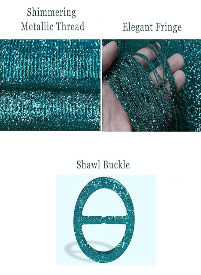 تاب كولكشنز مجموعة تاب من الشالات والأوشحة المعدنية البراقة مع مشبك لفساتين السهرة وحفلات الزفاف - لون أخضر طاووسي معدني - Image 3