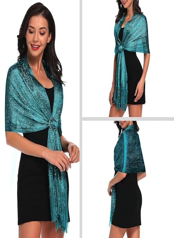 تاب كولكشنز مجموعة تاب من الشالات والأوشحة المعدنية البراقة مع مشبك لفساتين السهرة وحفلات الزفاف - لون أخضر طاووسي معدني - Image 2