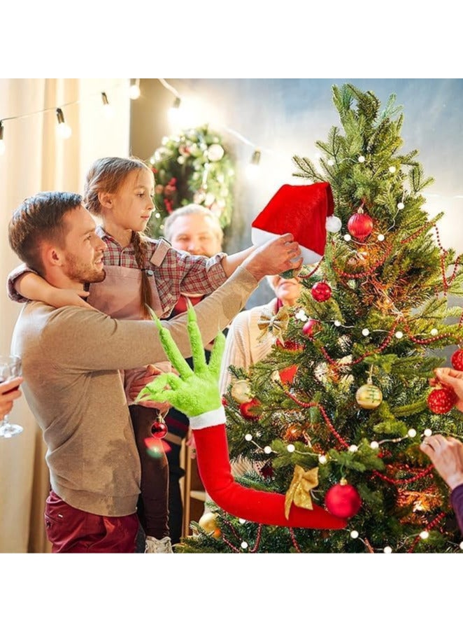 AUTOYSUR زينة شجرة عيد الميلاد الخضراء الفروية من غرينش، رأس/ذراعين/ساقين لص thief elf لتزيين قمة شجرة عيد الميلاد وزينة حفلات رأس السنة الجديدة (رأس الجني)  - Image 4