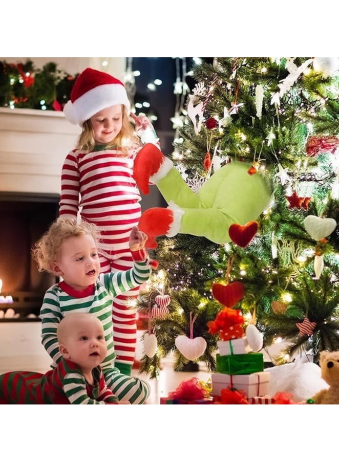 AUTOYSUR زينة شجرة عيد الميلاد الخضراء الفروية من غرينش، رأس/ذراعين/ساقين لص thief elf لتزيين قمة شجرة عيد الميلاد وزينة حفلات رأس السنة الجديدة (رأس الجني)  - Image 5