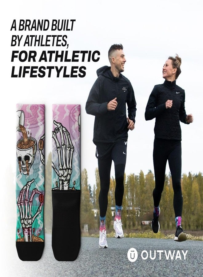 Outway Novelty Crew Socks for Men & Women, Breathable, Moisture-Wicking Athletic Calf Sock with Arch Support, Polyester & Spandex Blend, Colorful, Caffeinated, M-L - Image 5