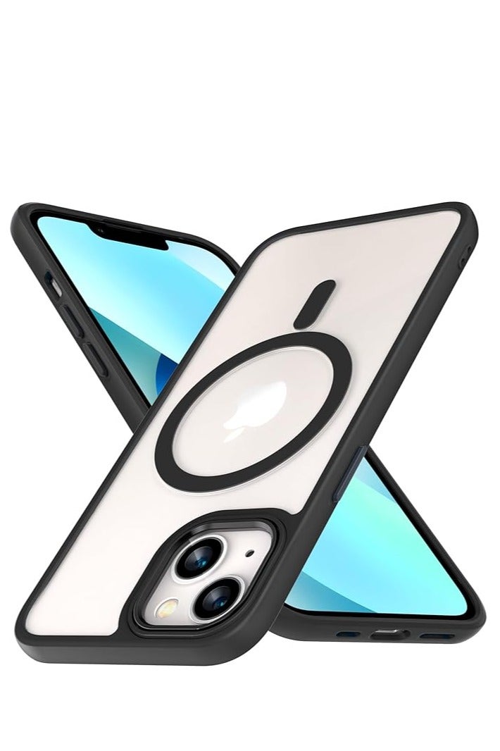 Magnetic Clear Back Case Compatible with MagSafe Charging, Shockproof and Scratch Resistant for iPhone 13 and 14, Black, Acrylic