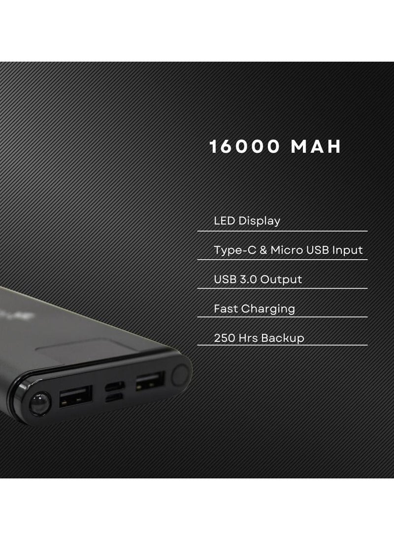 Goldfinch - Goldfinch USB C Portable Power Bank 16000 mAh with 1 USB C Port and 2 USB A Ports for up to 15W Charging for iPhone, Android, AirPods, iPad, and More Black - Image 1