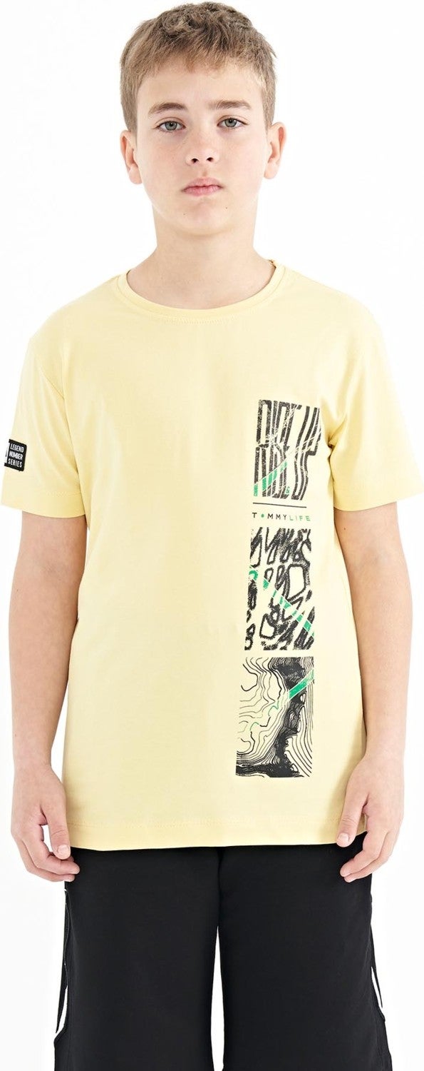 Tommy Life Yellow Printed Detailed O Neck Standard Pattern Boy T-Shirt - 11104 - Image 1