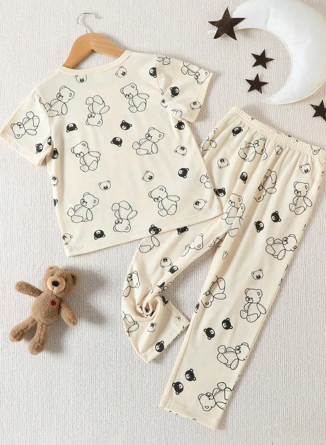 تايك تو طقم بيجاما وتيشيرت بطبعة دب