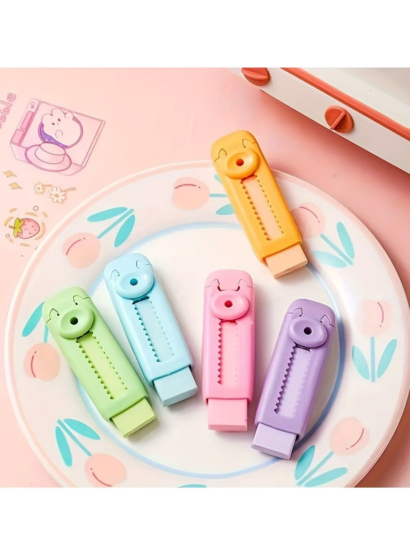 Generic 5pcs Sliding Retractable Pencil Eraser, Push Pull Eraser with Dynamic Push-Pull Design Expandable Eraser Cute Push Out Up Erasers Office Supply Gift for Students Kids School Shop (color random)  - Image 2
