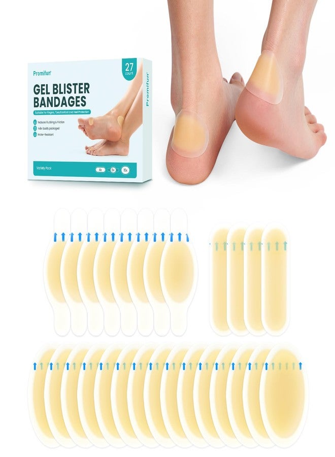 Promifun Hydrocolloid Gel Blister Bandages Pads - Promifun Blister Cushions - Water Resistant Hydrocolloid Bandage for Foot, Toe, Heel - Gel Blister Bandages for Prevention & Recovery (27 ct, Variety Pack) - Image 1