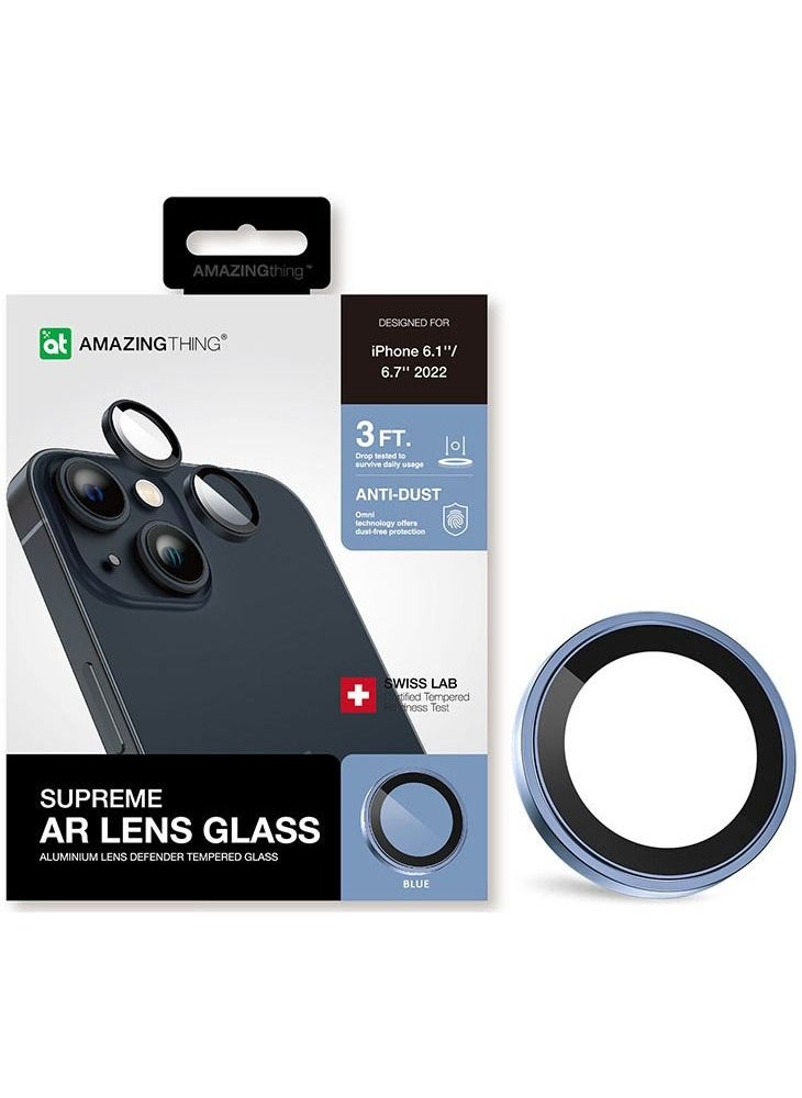 AMAZINGthing - Supreme iPhone 14 and iPhone 14 Plus Tempered Glass Camera Lens Protector Aluminum AR Lens Defender - Blue - Image 1
