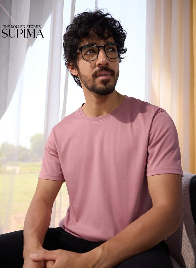The Souled Store Pink Round Neck Supima Cotton T-Shirt