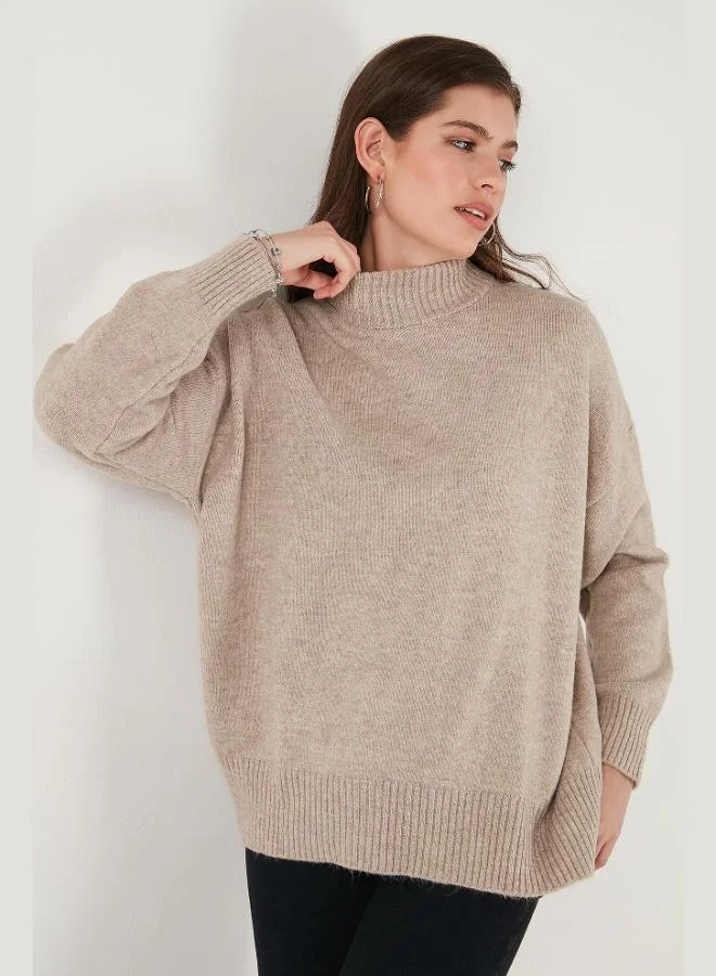 ليلا كنزة نسائية بياقة عالية من ليلا، مقاس واسع، نسيج ناعم